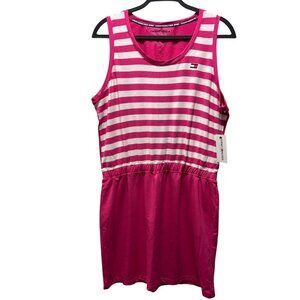 Tommy Hilfiger Sport Womens Striped Colorblock T-Shirt Dress Size L Pink